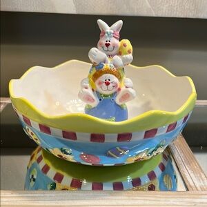 Colorful Ceramic Easter Bunny Bowl